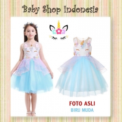 large PD664 Dress Anak Import Murah Dress Pesta Anak Gaun Pesta Anak Dress Pony Dress Unicorn Tutu Tile Biru